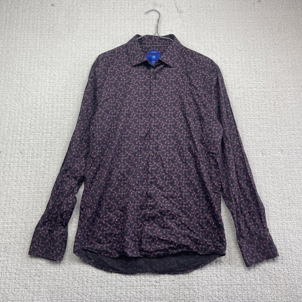 EGARA Mens Purple / Blue Firefly Bugs AOP Slim Fit Button Down Shirt Men Sz M